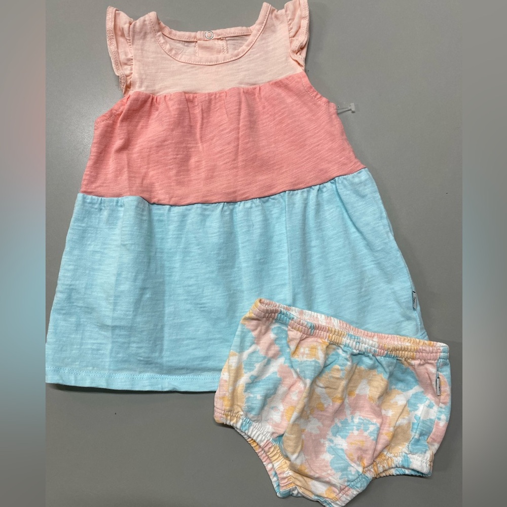 Mini Heroes Pink and Blue Casual Dress with bloomers size 6m EUC
